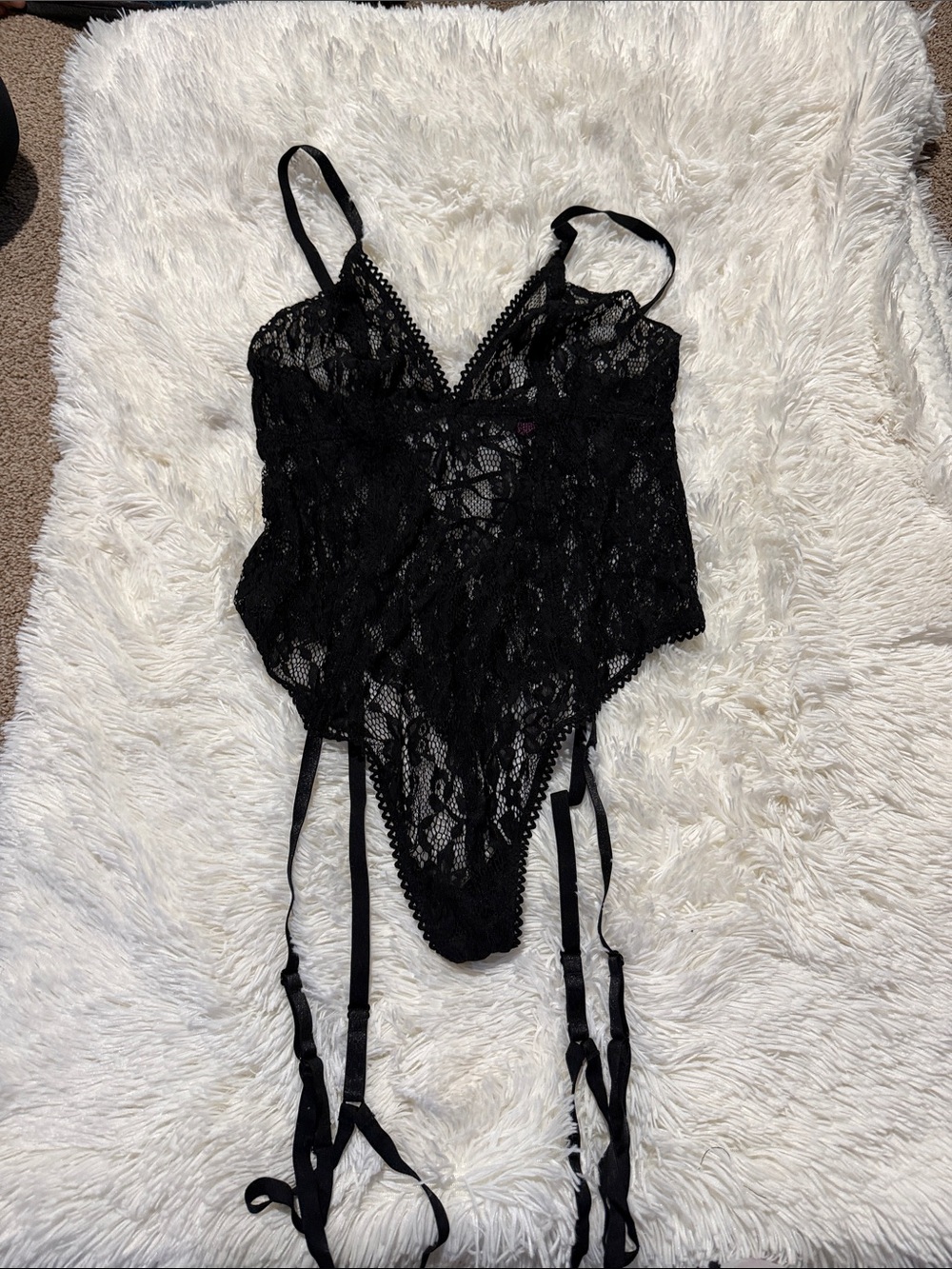 Adore Me Black Lace Garter Bodysuit
